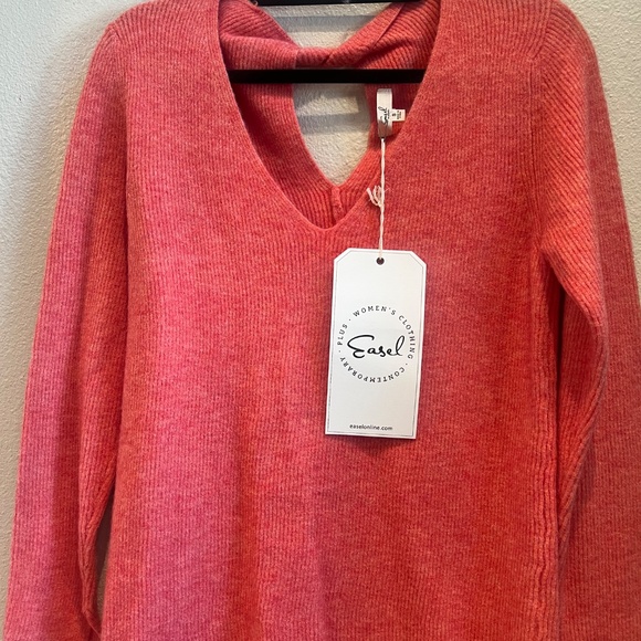 New Easel Sweater Peach V Neck Keyhole Mid weight Pullover Cozy  Oversized - Picture 3 of 5
